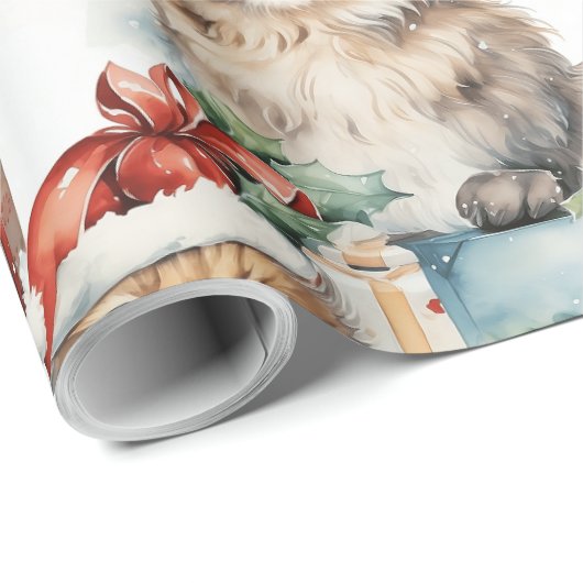 Feierliche Katzen in Weihnachtsmannmützen und Gesc Geschenkpapier (Rolleneckpunkt)