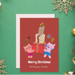 Feierliche Katzen mit der derzeitigen Terrakotta W Feiertagskarte