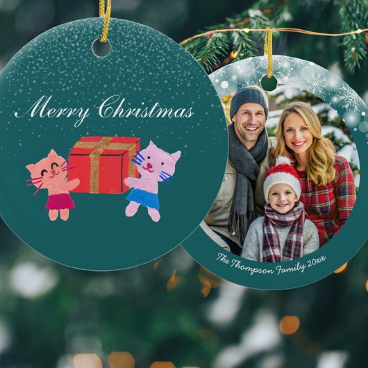 Feierliche Katzen mit Geschenkboxen dunkelgrün Wei Keramik Ornament