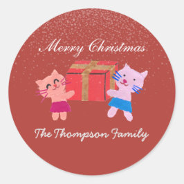 Feierliche Katzen mit Geschenkboxen Weihnachten Runder Aufkleber