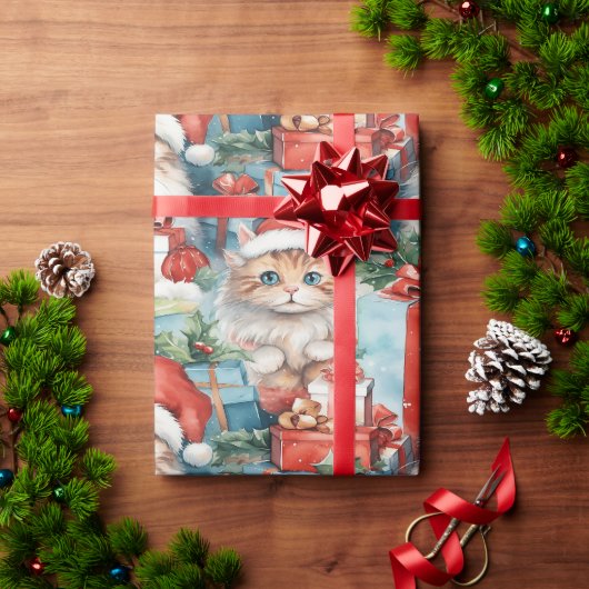 Feierliche Katzen mit hellen Weihnachtsgeschenken Geschenkpapier (Feiertagsgeschenk)