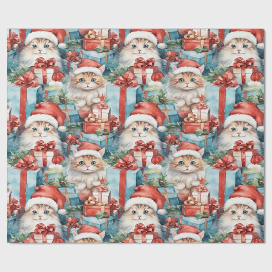 Feierliche Katzen mit hellen Weihnachtsgeschenken Geschenkpapier (Flach)