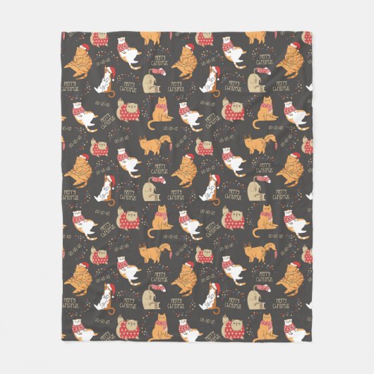 Feierliche Katzen mit Lichterweihnachtsmuster Fleecedecke (Vorderseite)