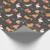 Feierliche Katzen mit Lichterweihnachtsmuster Geschenkpapier (Ecke)
