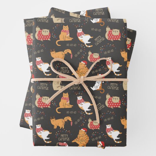 Feierliche Katzen mit Lichterweihnachtsmuster Geschenkpapier Set (Beispiel)