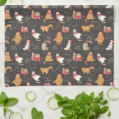 Feierliche Katzen mit Lichterweihnachtsmuster Geschirrtuch (Gefaltet)
