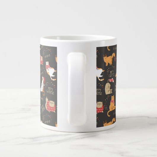 Feierliche Katzen mit Lichterweihnachtsmuster Jumbo-Tasse (Rückseite)