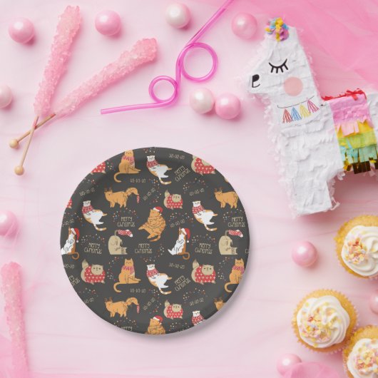 Feierliche Katzen mit Lichterweihnachtsmuster Pappteller (Party)