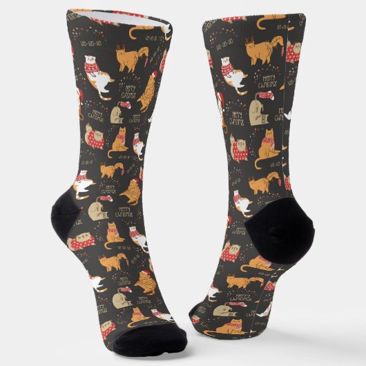 Feierliche Katzen mit Lichterweihnachtsmuster Socken (Gewinkelt)