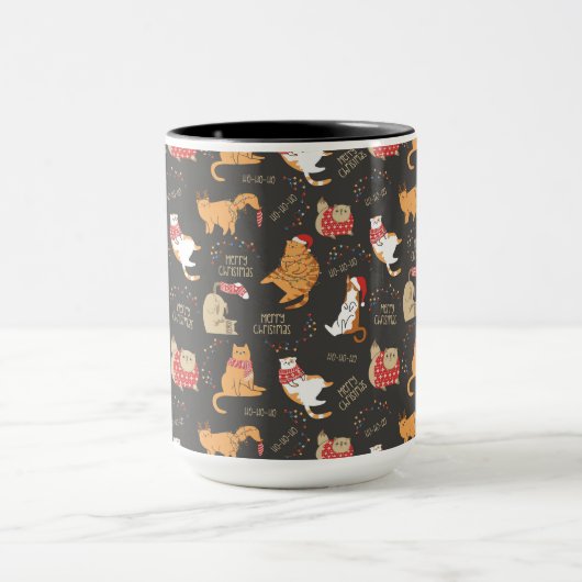 Feierliche Katzen mit Lichterweihnachtsmuster Tasse (Zentrum)