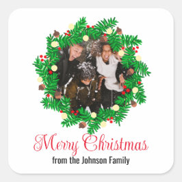 Feierliche Kleider Custom Foto Frohe Weihnachten Quadratischer Aufkleber