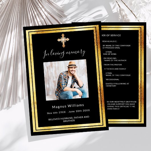 Feierliche Lebensbeerdigung Schwarzes Foto Program Einladung