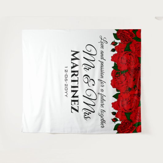 Feierliche Leidenschaft Rote Rosen Mr. und Mrs. We Wandteppich (Vorderseite (Horizontal))