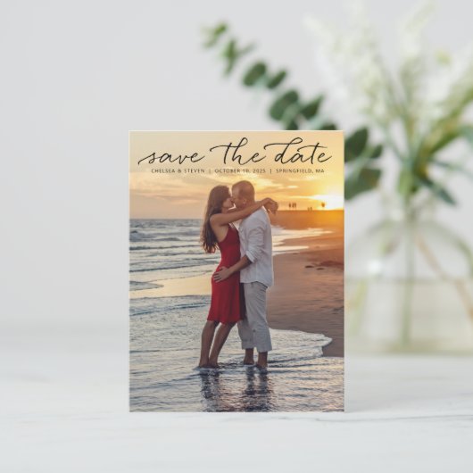 Feierliche Liebe Hochzeit speichern das Datum Postkarte (Stehend Vorderseite)