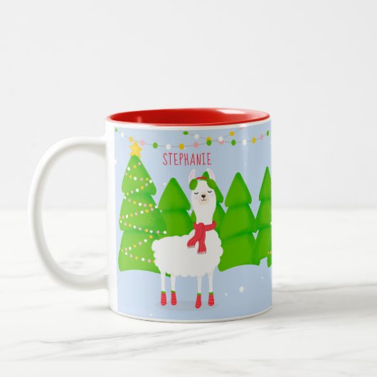 Feierliche Llama Weihnachten Zweifarbige Tasse (Links)