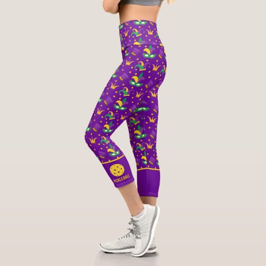 Feierliche Mardi Gras Karneval Fan Custom Pickleba Capri Leggings (Links)