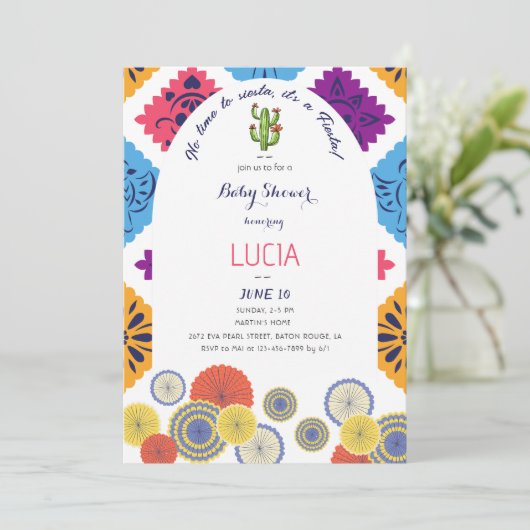 Feierliche mexikanische Papierfan-Kaktus Kinderdus Einladung (Stehend Vorderseite)