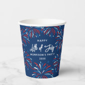 Feierliche moderne Feuerwerke, Custom Text 4. Juli Pappbecher (Vorderseite)