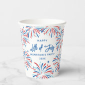 Feierliche moderne Feuerwerke, Custom Text 4. Juli Pappbecher (Vorderseite)