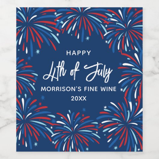 Feierliche moderne Feuerwerke, Custom Text 4. Juli Weinetikett (Einzelnes Label)