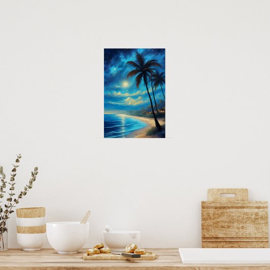 Feierliche Nacht am tropischen Strand Poster (Küche)
