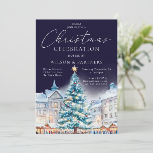 Feierliche Nachtzeit Weihnachten Party Einladung (Stehend Vorderseite)