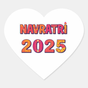 Feierliche "NAVRATRI 2025" Farbige Typografie Herz-Aufkleber