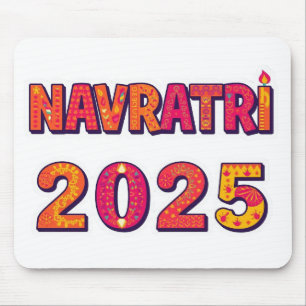 Feierliche "NAVRATRI 2025" Farbige Typografie Mousepad