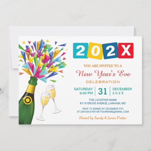 Feierliche Neujahrsfeier Bash Colorful Confetti Einladung (Vorderseite)