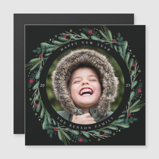 Feierliche Neujahrsfeier Blätter Berries Magnet (Vorne/Hinten)