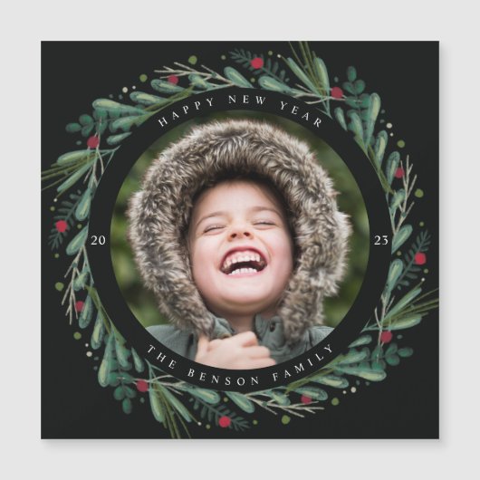 Feierliche Neujahrsfeier Blätter Berries Magnet (Vorderseite)