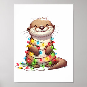 Feierliche Niedliche Weihnachten Otter in Lights u Poster