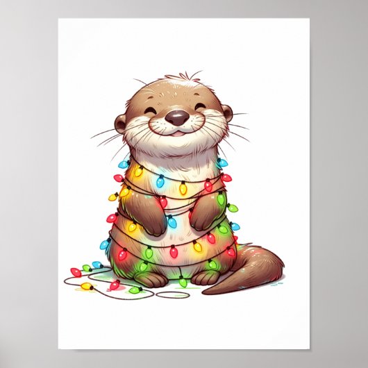Feierliche Niedliche Weihnachten Otter in Lights u Poster (Vorne)