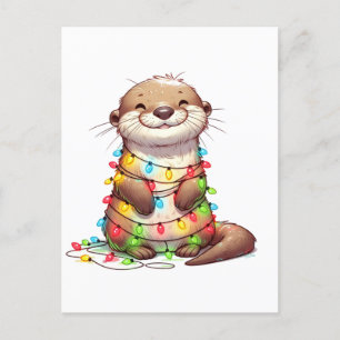 Feierliche Niedliche Weihnachten Otter in Lights u Postkarte