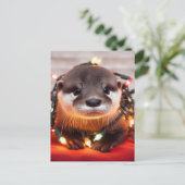 Feierliche Niedliche Weihnachten Otter in Lights u Postkarte (Stehend Vorderseite)