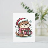 Feierliche Niedliche Weihnachtsfeier Otter in Scar Postkarte (Stehend Vorderseite)