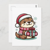 Feierliche Niedliche Weihnachtsfeier Otter in Scar Postkarte (Vorne/Hinten)