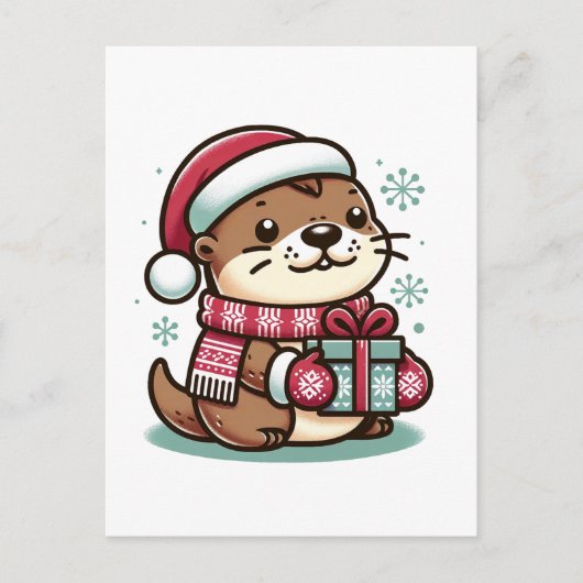 Feierliche Niedliche Weihnachtsfeier Otter in Scar Postkarte (Vorderseite)