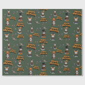 Feierliche Oliven-Hexenkatzen zu Halloween-Verklei Geschenkpapier (Flach)