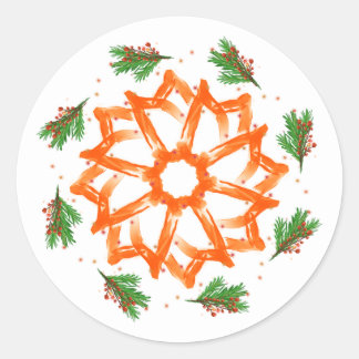 Feierliche Orange Bloral Weihnachten Runder Aufkleber