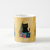 Feierliche Orange Frohe Weihnachts Black Cat Kaffe Kaffeetasse (Mittel)