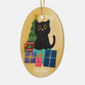 Feierliche Orange Frohe Weihnachts Black Cat Kaffe Keramik Ornament (Links)
