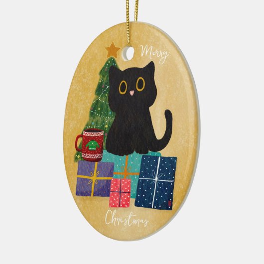 Feierliche Orange Frohe Weihnachts Black Cat Kaffe Keramik Ornament (Links)
