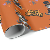 Feierliche Orange Hexenkatzen in Halloween-Verklei Geschenkpapier (Rolleneckpunkt)