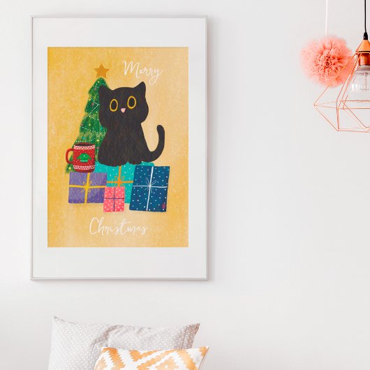 Feierliche Orange Weihnachten Niedlicher Kaffee Ka Poster
