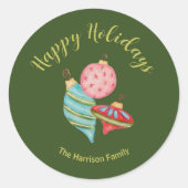 Feierliche Ornamente Farbenfrohe Weihnachtskugel Runder Aufkleber (Vorderseite)