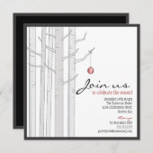 Feierliche Party - Birch Tree & Rotes Ornament Einladung (Vorne/Hinten)