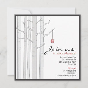 Feierliche Party - Birch Tree & Rotes Ornament Einladung