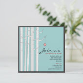 Feierliche Party - Birch Tree & Rotes Ornament Einladung (Stehend Vorderseite)