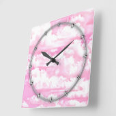 Feierliche Pastel Pink glückliche Wolken Quadratische Wanduhr (Winkel)